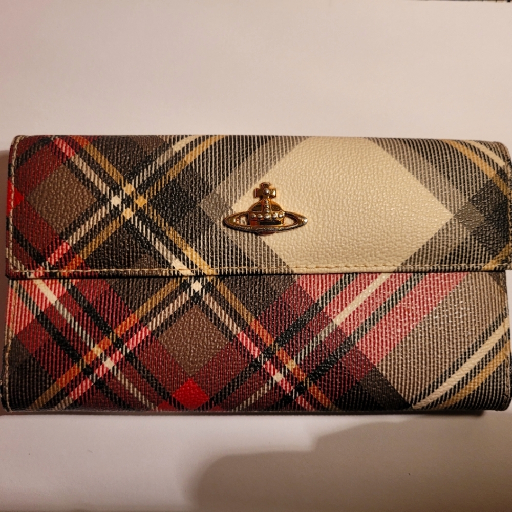 Vivienne Westwood Tartan Long Wallet with Gold Orb